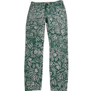 DVF Loves Current/Elliott Mint Green Floral Patterned Painted Jeans, Size 28